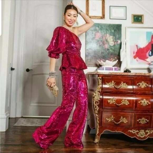 Zara Limited Edition Pink Sequined Trousers Small NWT Blogger Fav Holiday Party - Picture 3 of 13